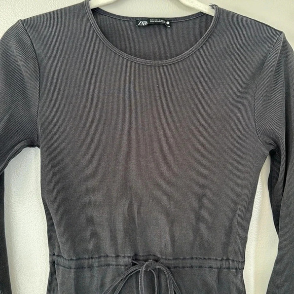 Zara Ribbed Tie Waist Bodycon Midi Dress - Picture 3 of 9